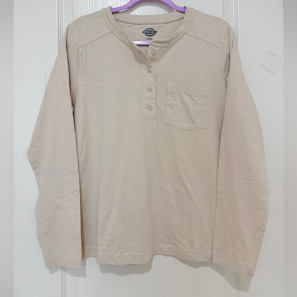 Dickies Long Sleeve Henley Shirt Beige Cream Size Large Classic Workwear Nwot